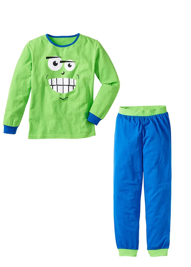 Pijama para niños (2 piezas) Verde chillón estampado-azul